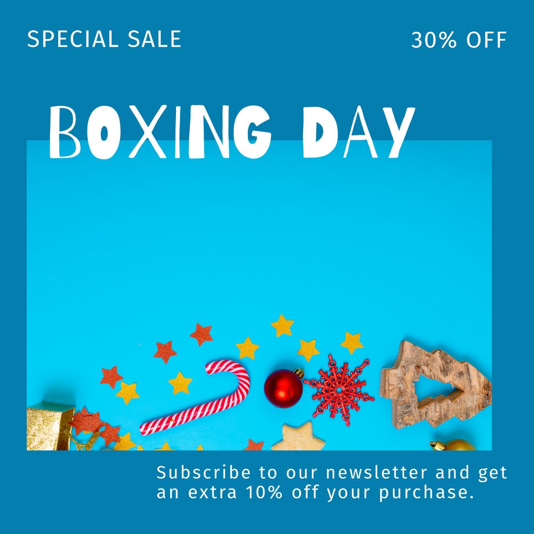 Boxing Day Special Sale with Festive Decorations on Blue