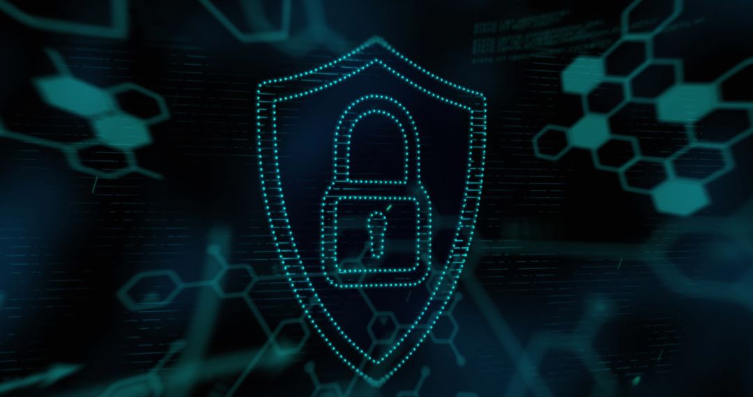 Digital Security Padlock Symbol with Green Dots on Black Background