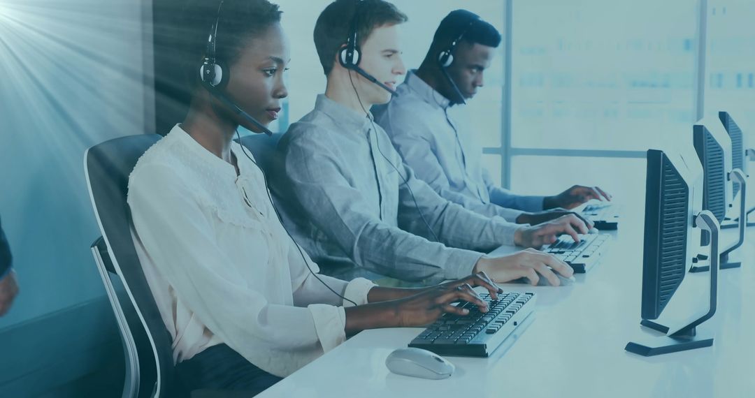 Multicultural Call Center Team Working in Office