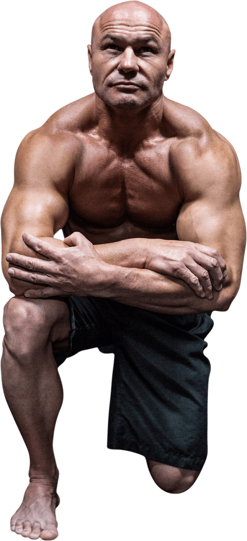 Muscular Transparent Man Kneeling Displaying Strength