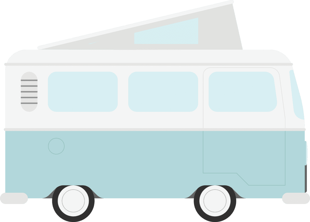 Digital Vector of Blue Camper Van with Transparency for Travel Designs