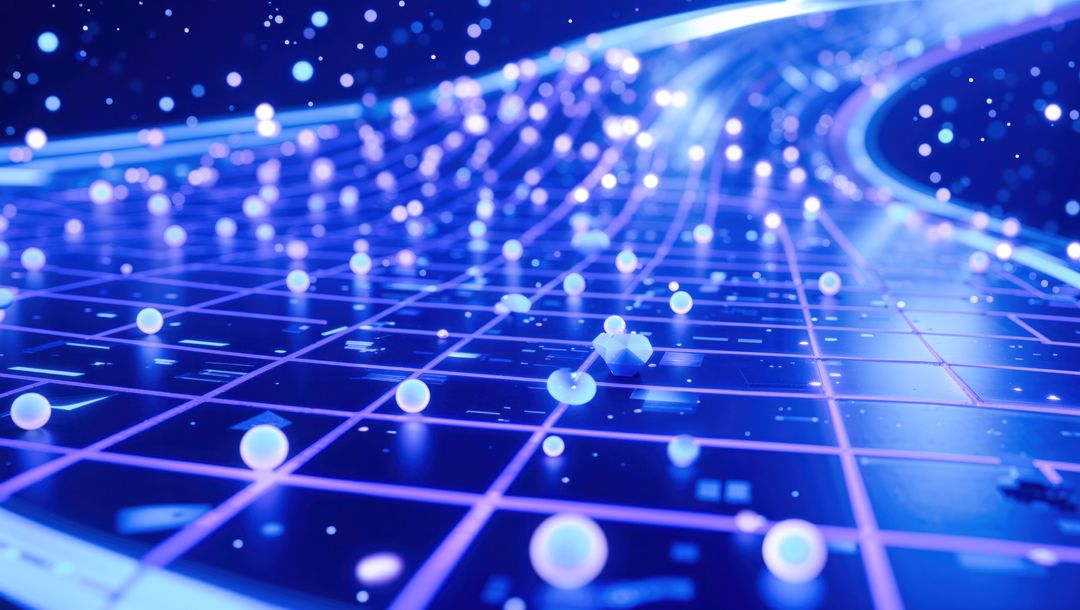 Futuristic Grid Network with Glowing Spheres in Digital Innovation
