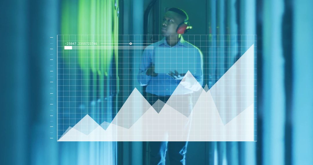 Businessman Analyzing Financial Data in Server Room