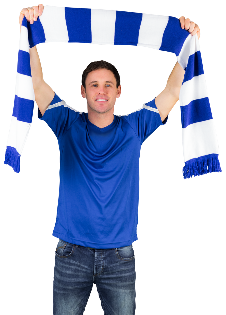 Happy Football Fan Holding Scarf Transparent Background - Download Free Stock Images Pikwizard.com