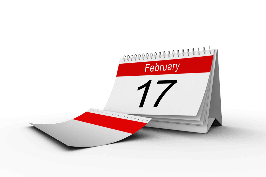 Calendar Page Displaying February 17 in Transparent Background