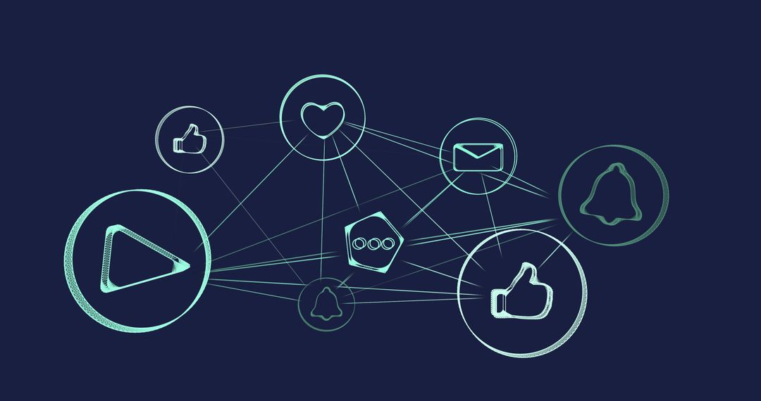 Futuristic Digital Network with Glowing Icons on Dark Background