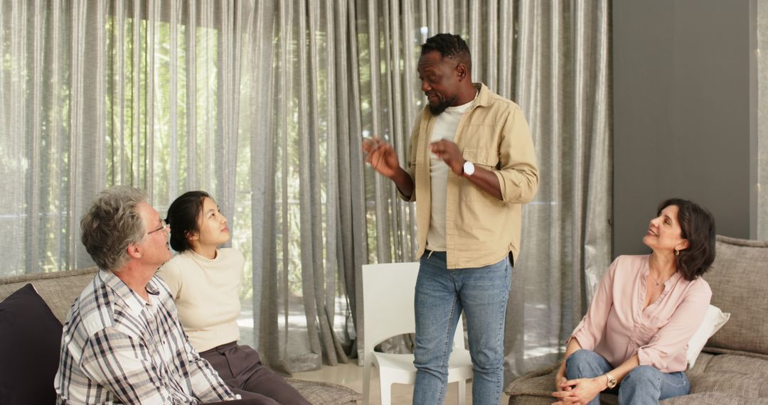 Therapist Leading Group Therapy Session in Relaxing Environment