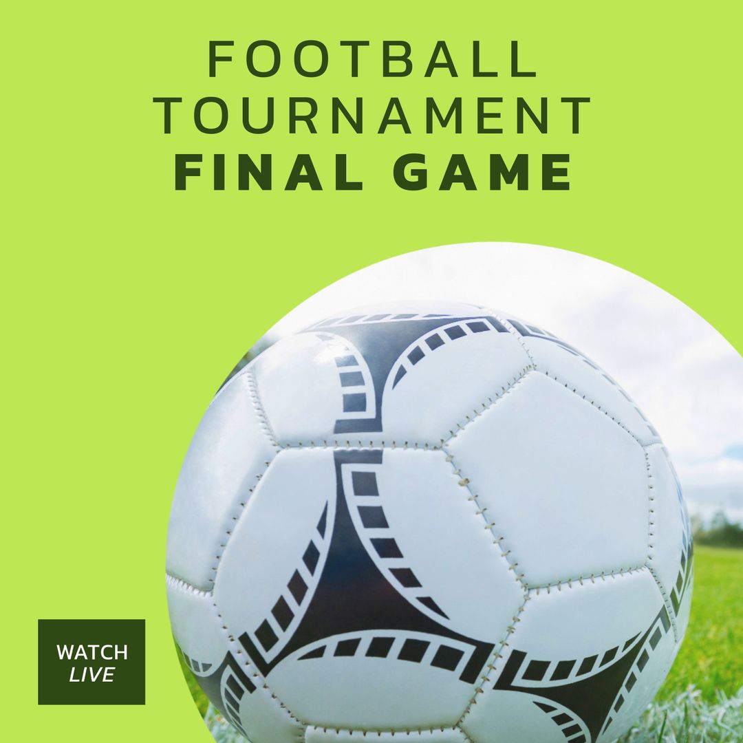 Football Tournament Final Game Announcement on Green Background