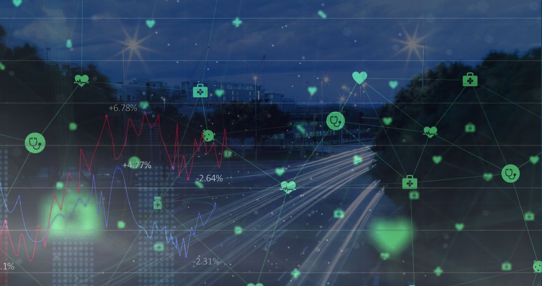 Digital Finance Connectivity Overlay on Night Traffic Scene