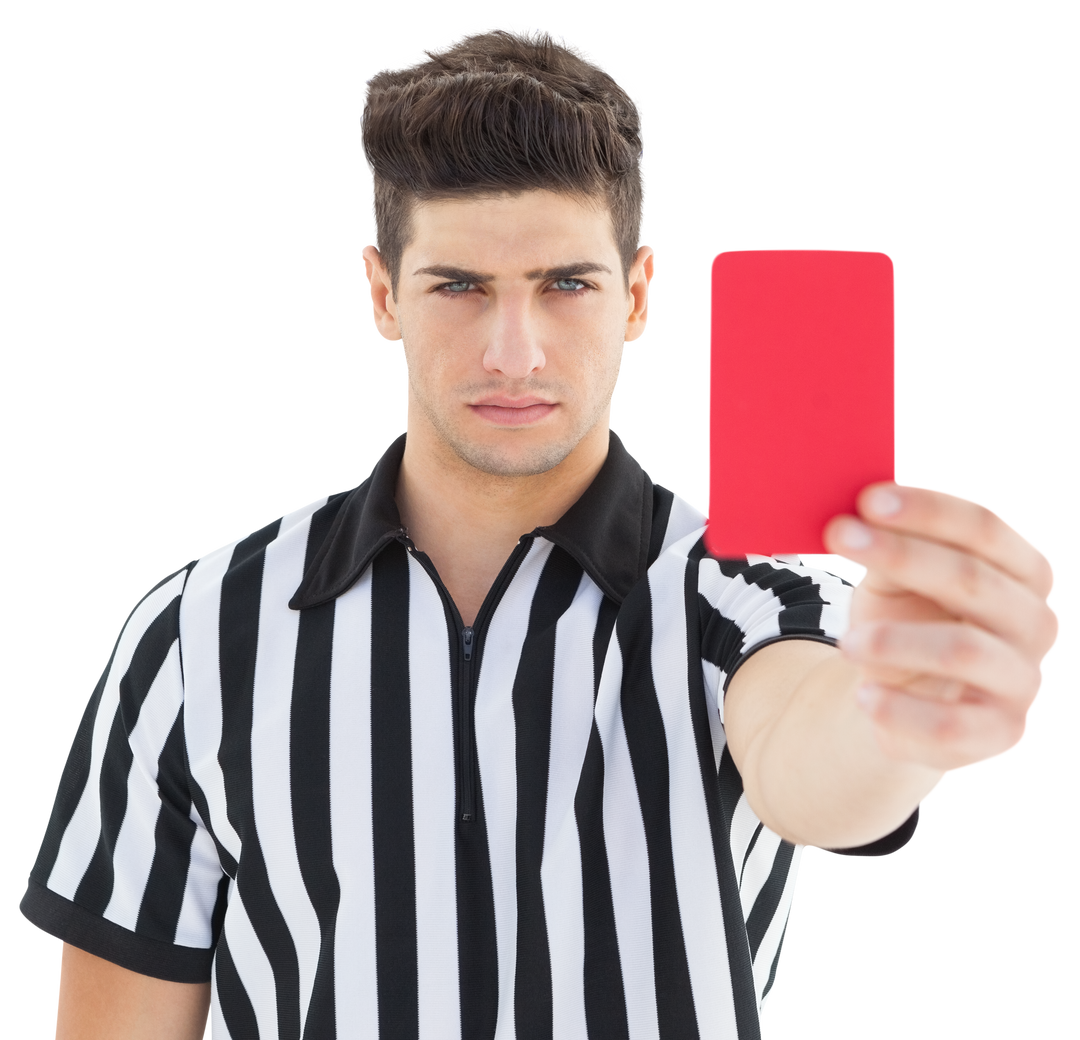 Portrait of stern referee showing transparent red card - Download Free Stock Images Pikwizard.com