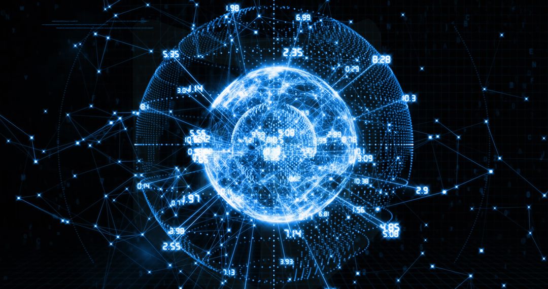 Futuristic Digital Sphere with Glowing Network Lines and Numbers