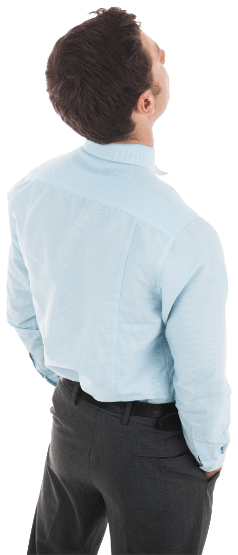 Transparent Businessman Facing Upward with Hands in Pockets