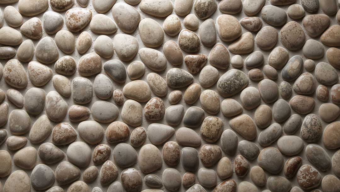 Polished River Pebble Mosaic Flooring with Narrow Grout and Natural Stone Texture