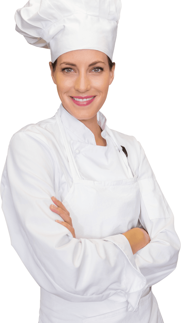 Transparent Smiling Chef in White Uniform Crossed Arms