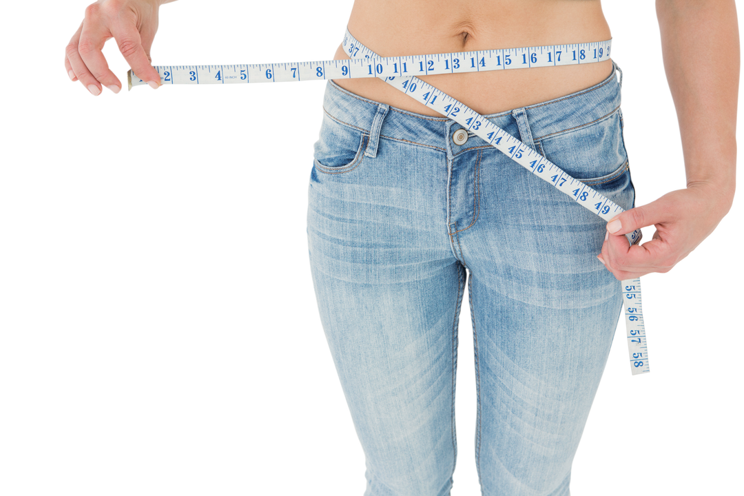 Transparent Background Woman Measuring Waist with Tape in Jeans - Download Free Stock Images Pikwizard.com