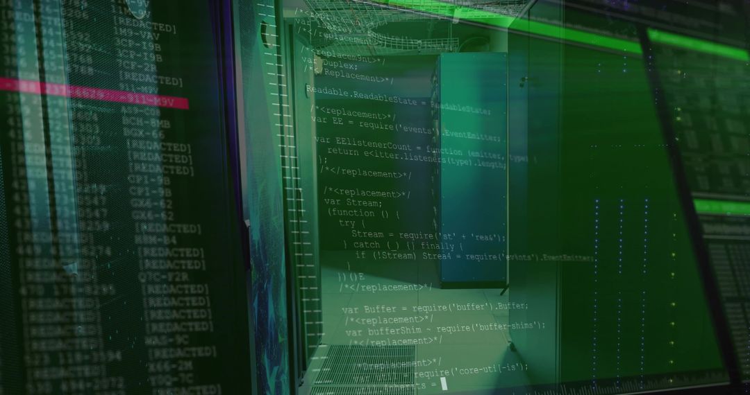 Futuristic Digital Code Display in Virtual Data Center