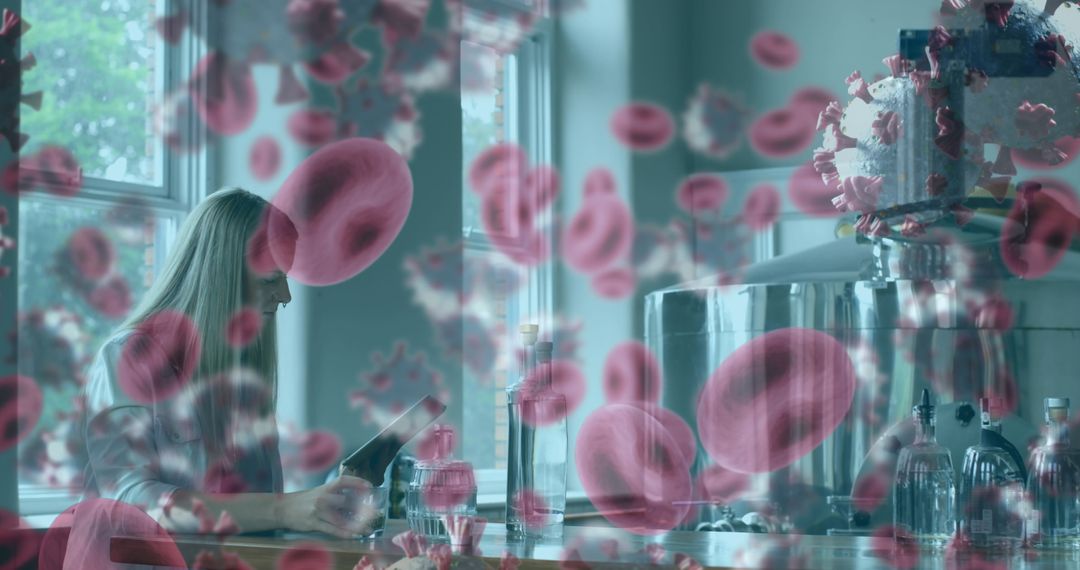 Scientist Exploring Biotech Innovations with Digital Blood Cells