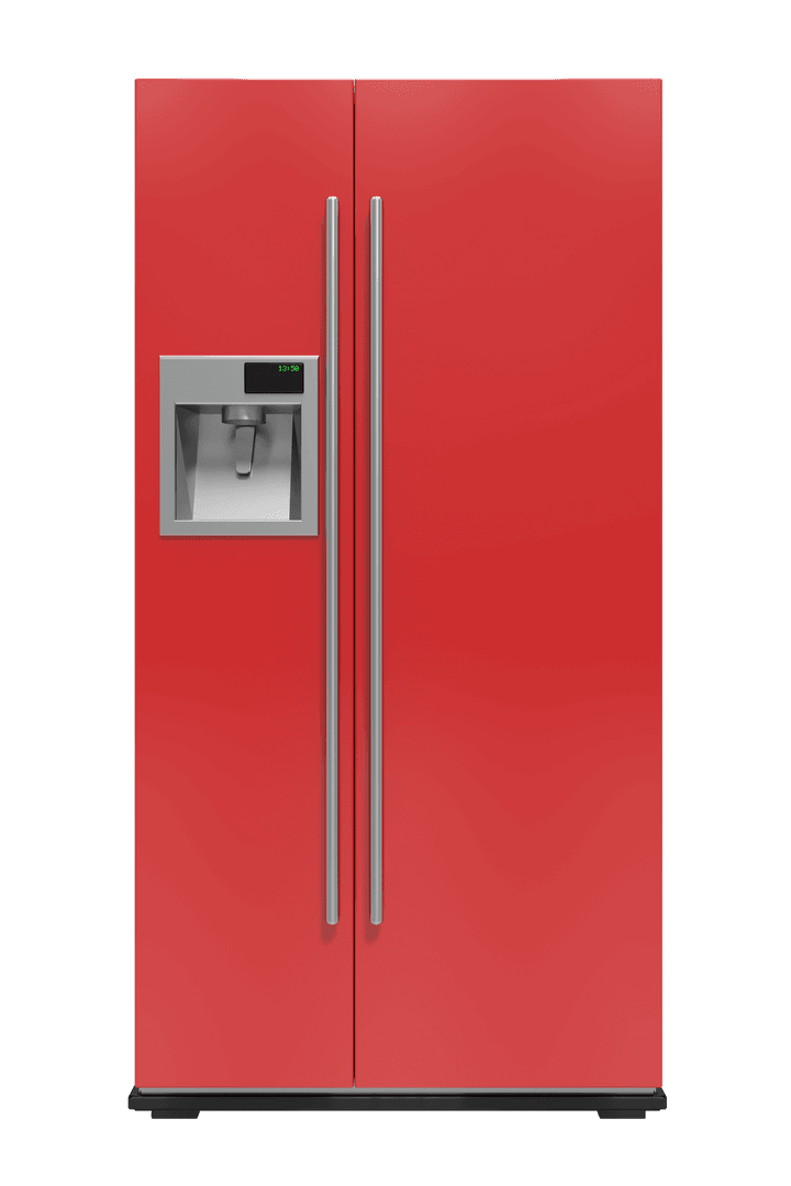 Red Refrigerator with Water Dispenser on Transparent Background