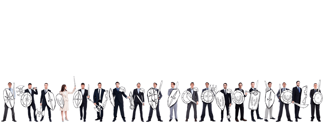 Diverse Businessmen with Shields and Swords Transparent Illustration