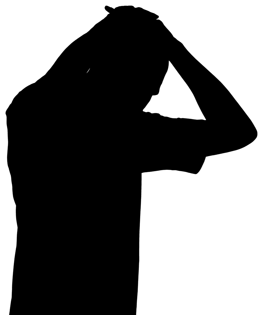 Transparent Silhouette of Sad Man Touching Head in Thought