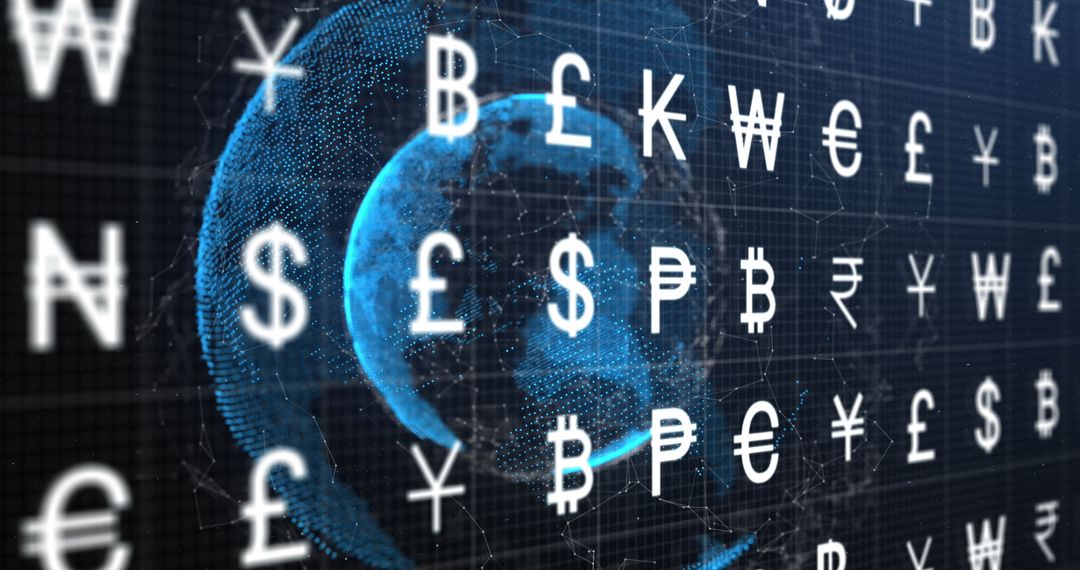 Currency Symbols Network and Digital Globe Concept