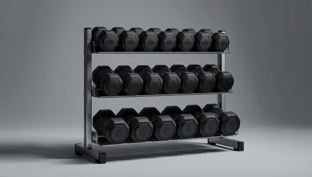 Organized Dumbbell Rack in Minimalist Gym Display