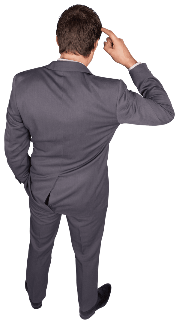 Back View of Businessman Scratching Head, Transparent Context