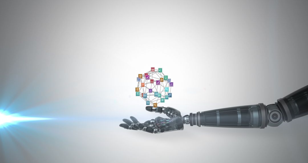 Robotic Hand Holding Media Network Icon Globe