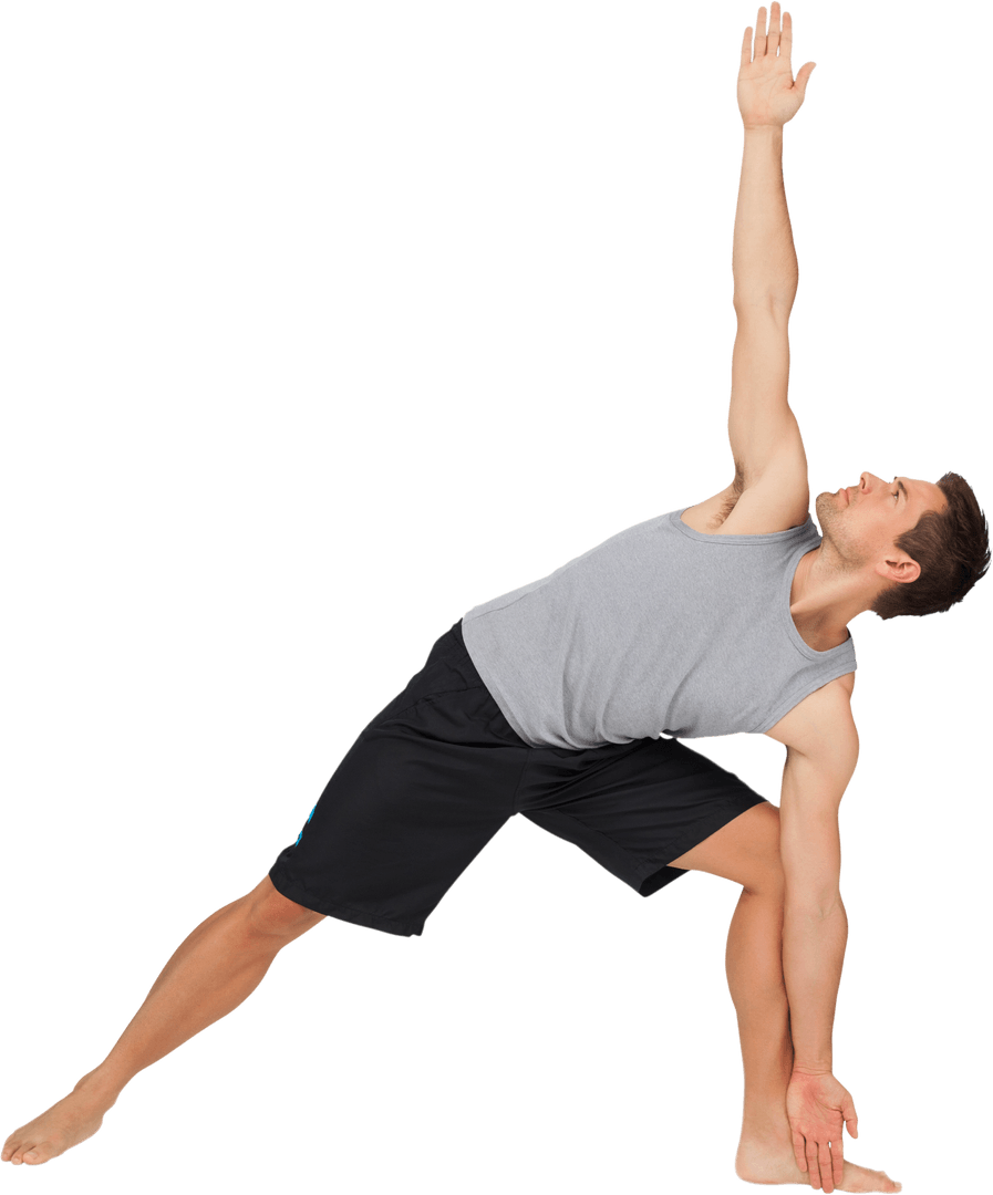 Transparent Man Performing Yoga Stretch in Triangle Pose