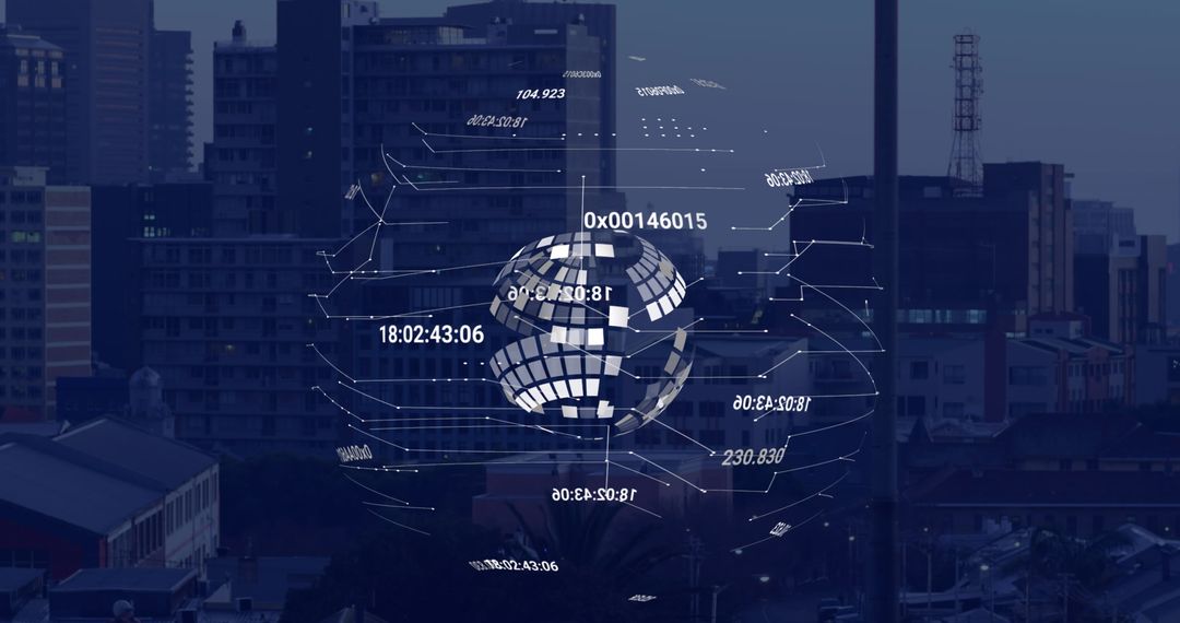 Digital Globe Over Cityscape with Data Connections
