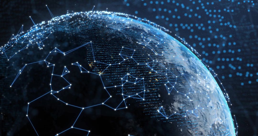 Digital Network Overlay on Globe Illustrating Global Connectivity