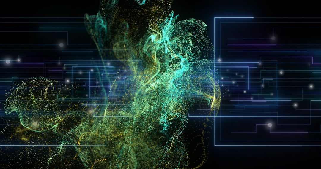 Futuristic Particle Cloud with Neon Circuit Network