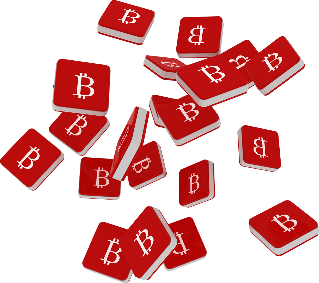 Digital Red Bitcoin Bricks on Transparent Background