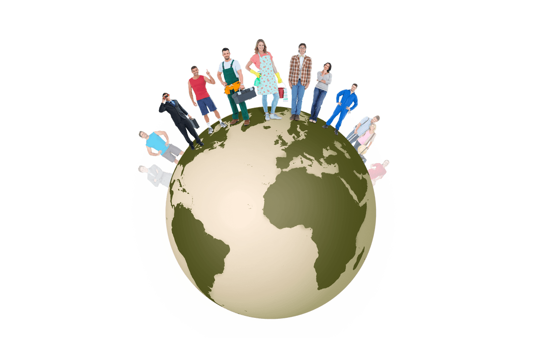 Diverse People Standing on Transparent Earth Illustration