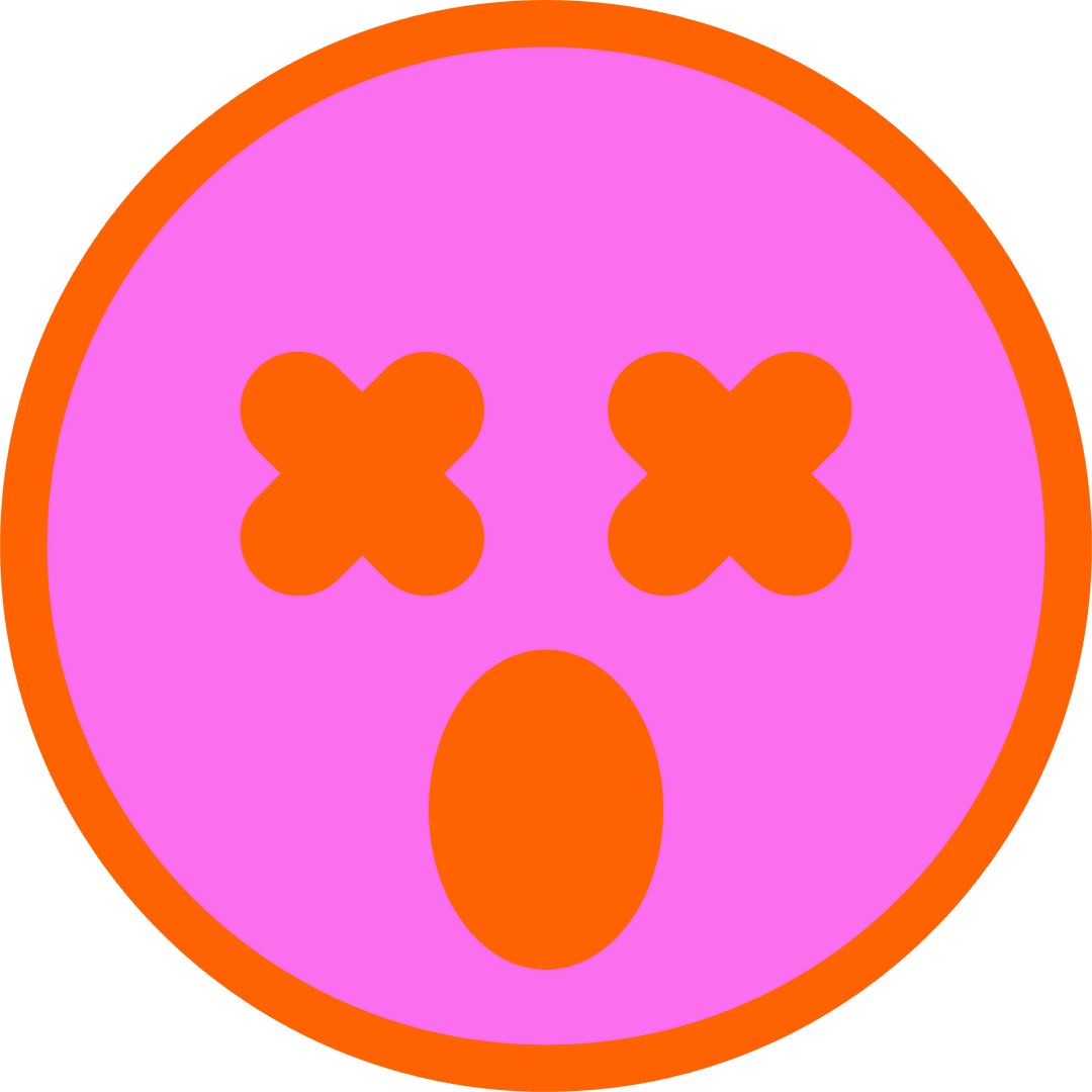 Playful Emoticon with Cross Mark Eyes on Transparent Background