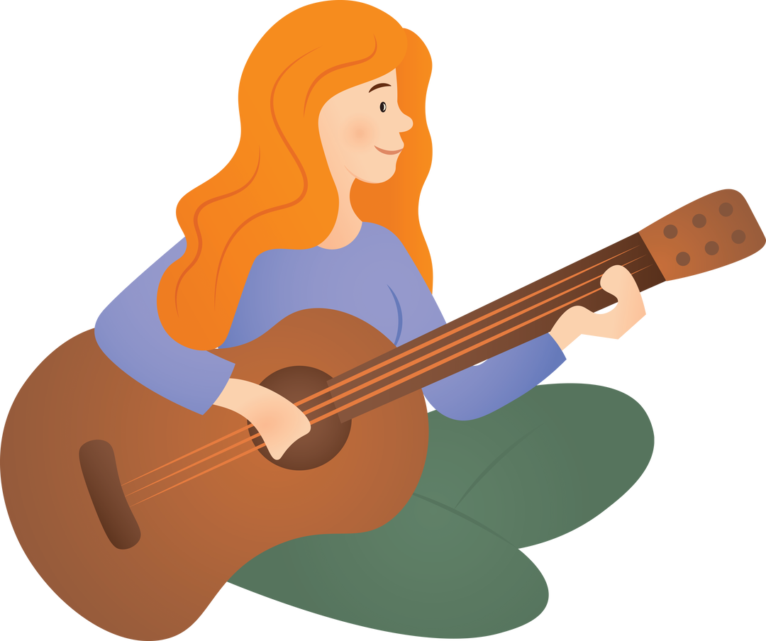 Girl Playing Acoustic Guitar Isolated on Transparent Background Digital Illustration - Download Free Stock Images Pikwizard.com