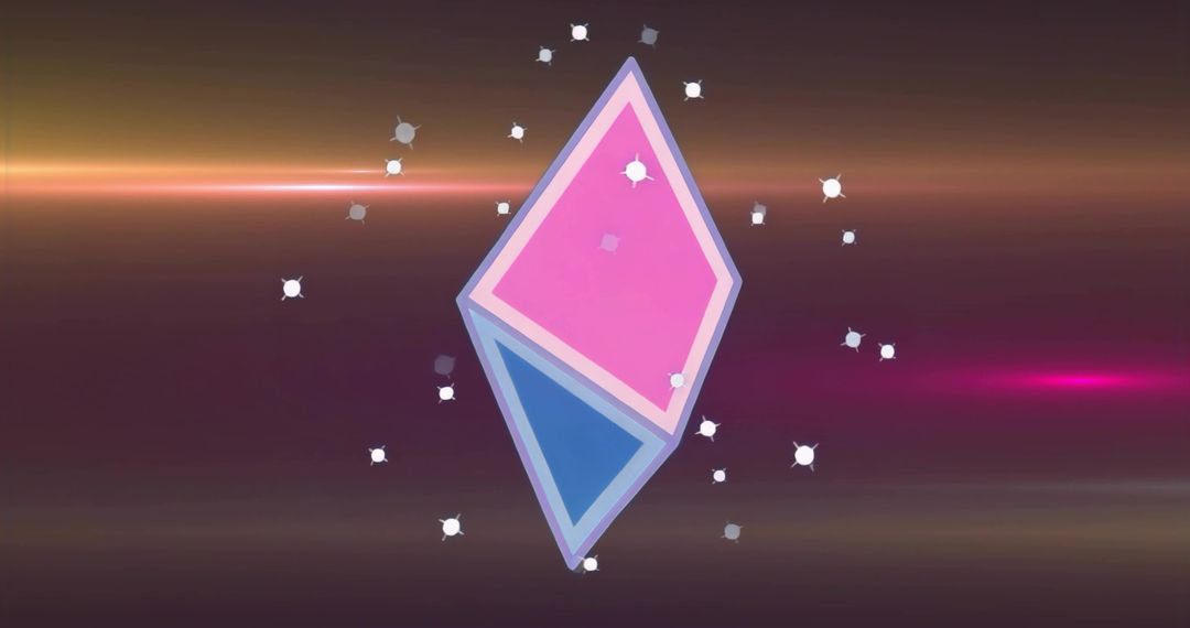 Floating Geometric Icon with Luminous Sparks on Vibrant Gradient