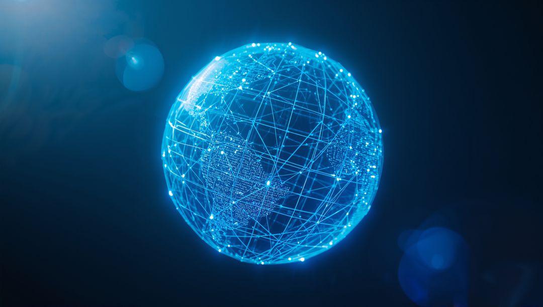 Digital Wireframe Globe Portrays Global Connectivity Network