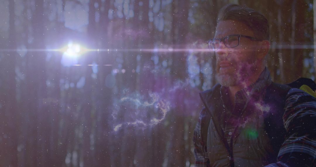 Mystical Forest Adventure with Nebula Overlay and Lens Flare