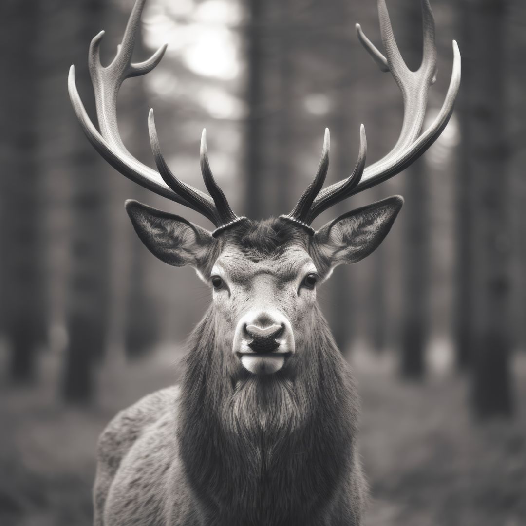 Black and white portrait of deer in misty forest, created using generative ai technology - Free Images, Stock Photos and Pictures on Pikwizard.com