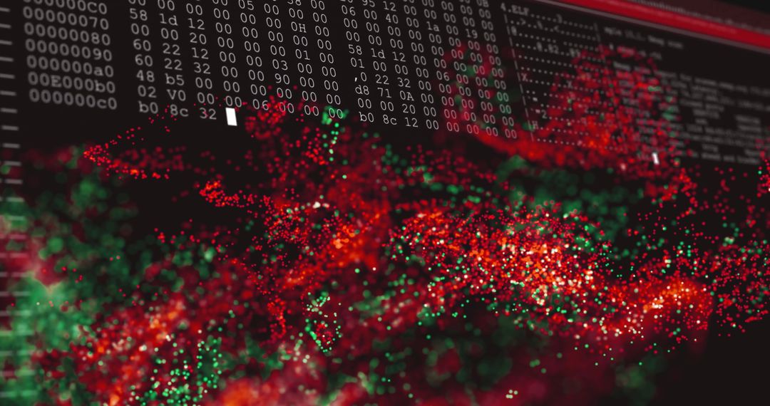 Abstract Visualization of Digital Particles and Code on Screen