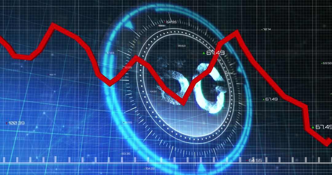 Declining Financial Data with 5G Symbol and Graph Overlay