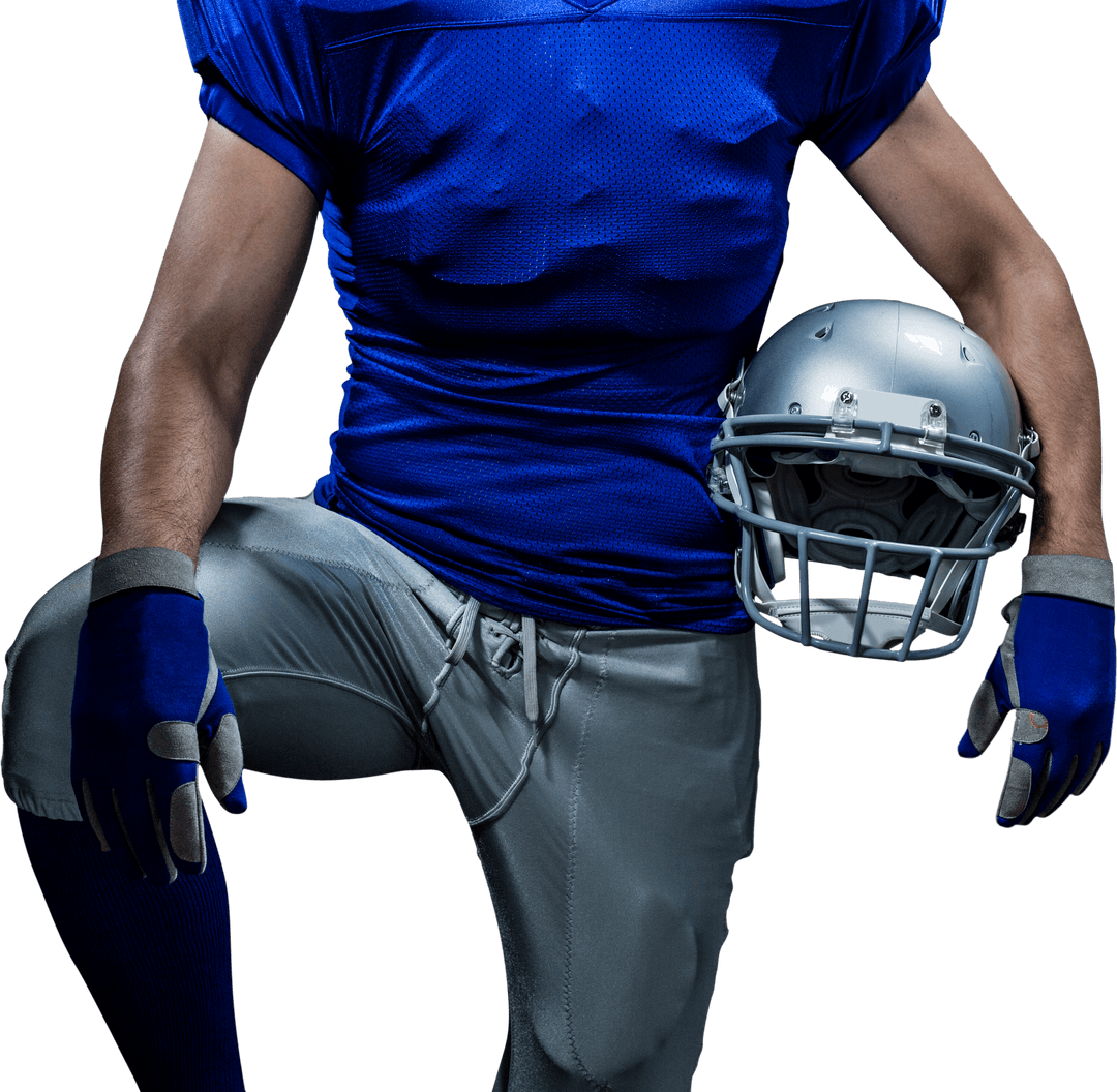Transparent Football Player Holding Helmet Preparing for Game