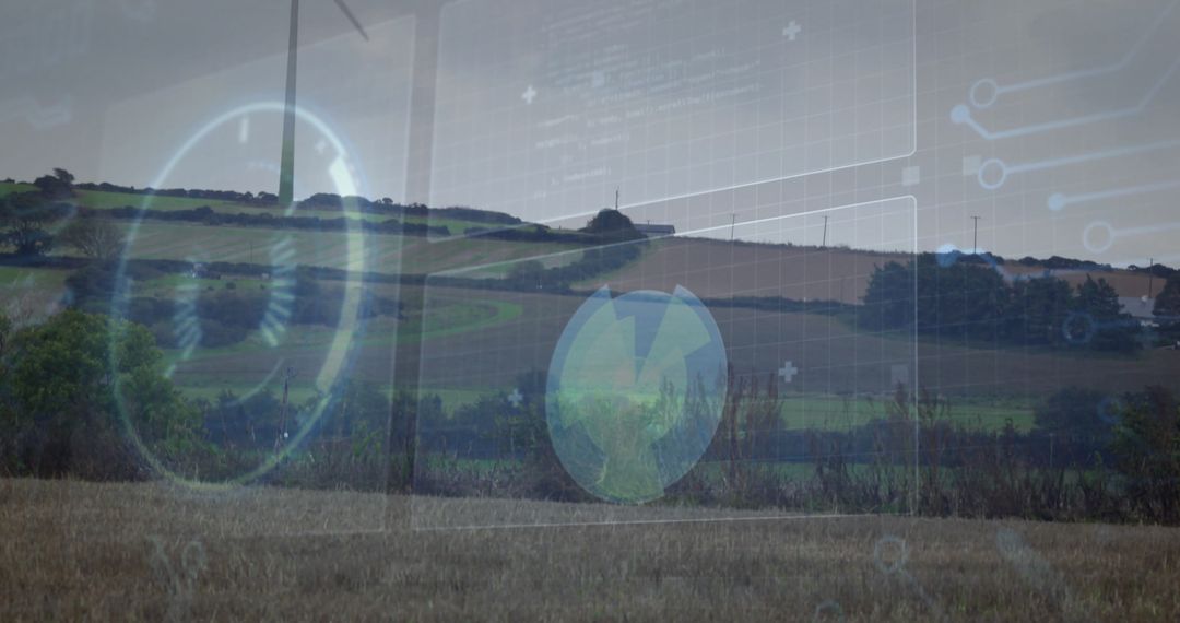 Digital Overlay of Wind Turbines on Countryside Background