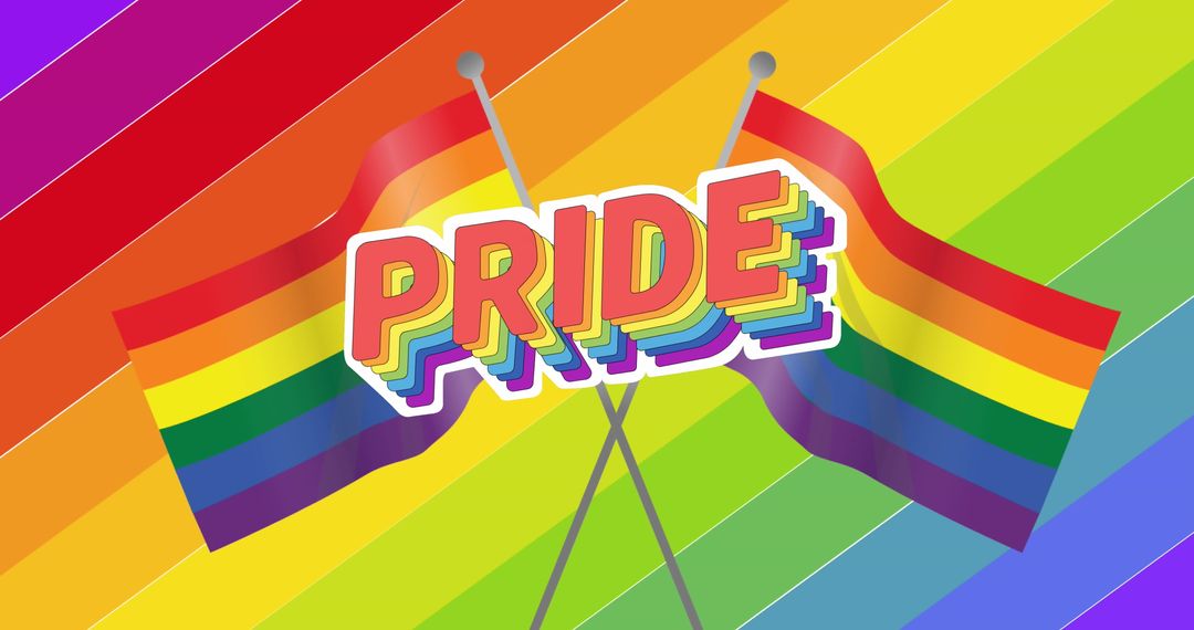 Vibrant Pride Celebration with Two Rainbow Flags and Bold Text