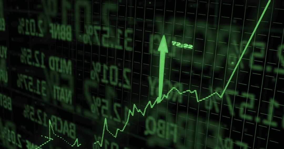 Neon Green Stock Market Uptrend Chart with Rising Arrow and Digital Gridlines