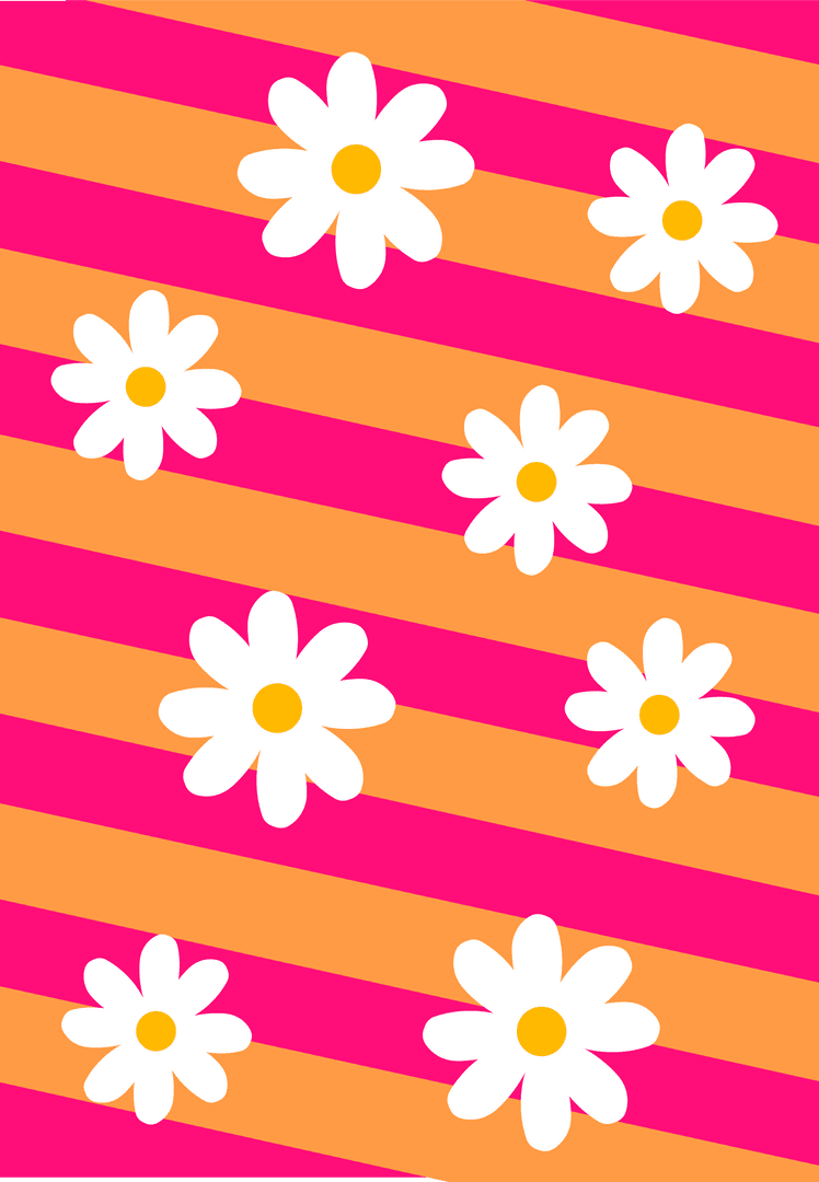 Transparent Daisy Flowers on Vibrant Diagonal Striped Background