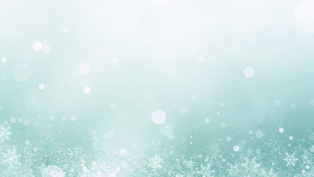 Teal Frost Bokeh Background with Drifting Snowflakes and Ethereal Sparkle
