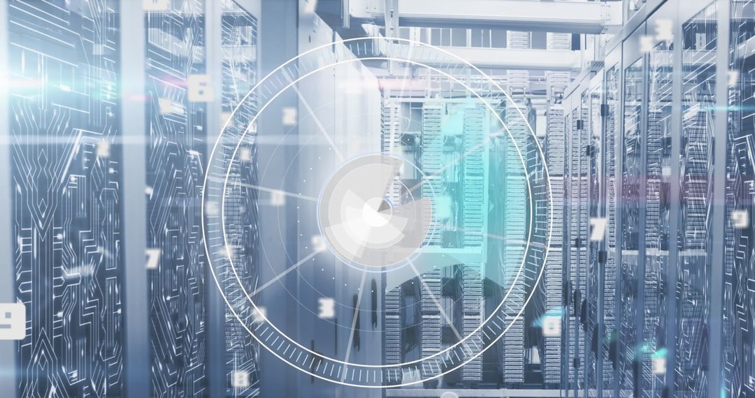 Futuristic Digital Clock and Fragmented Data in Server Room
