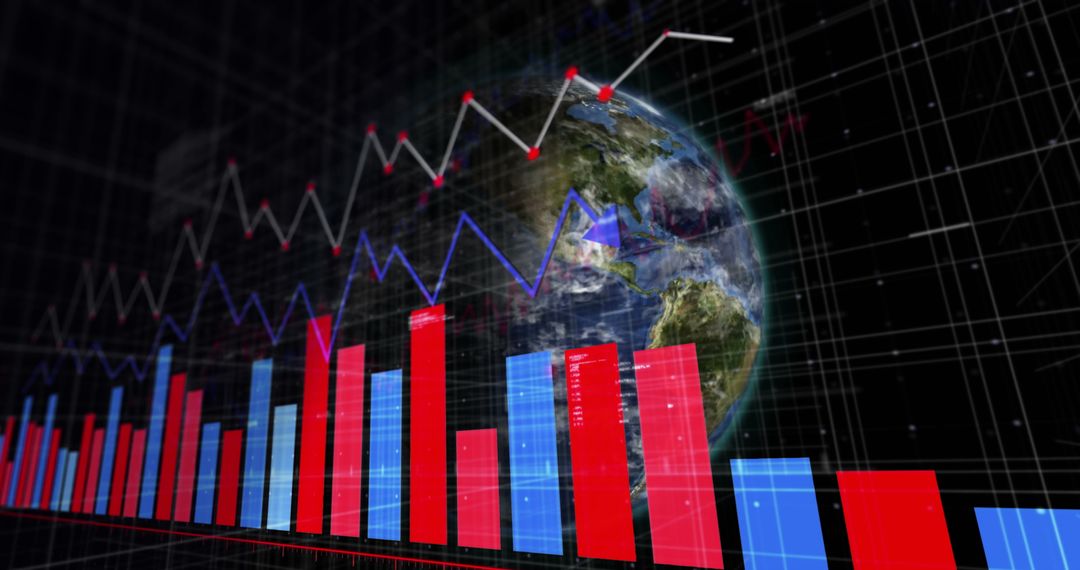 Global Economic Data Trends with Rotating Earth and Graphs